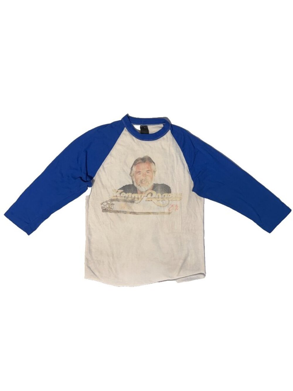 Kenny Rogers World Tour 1984-85 Blue White Raglan Made in USA Size M Faded